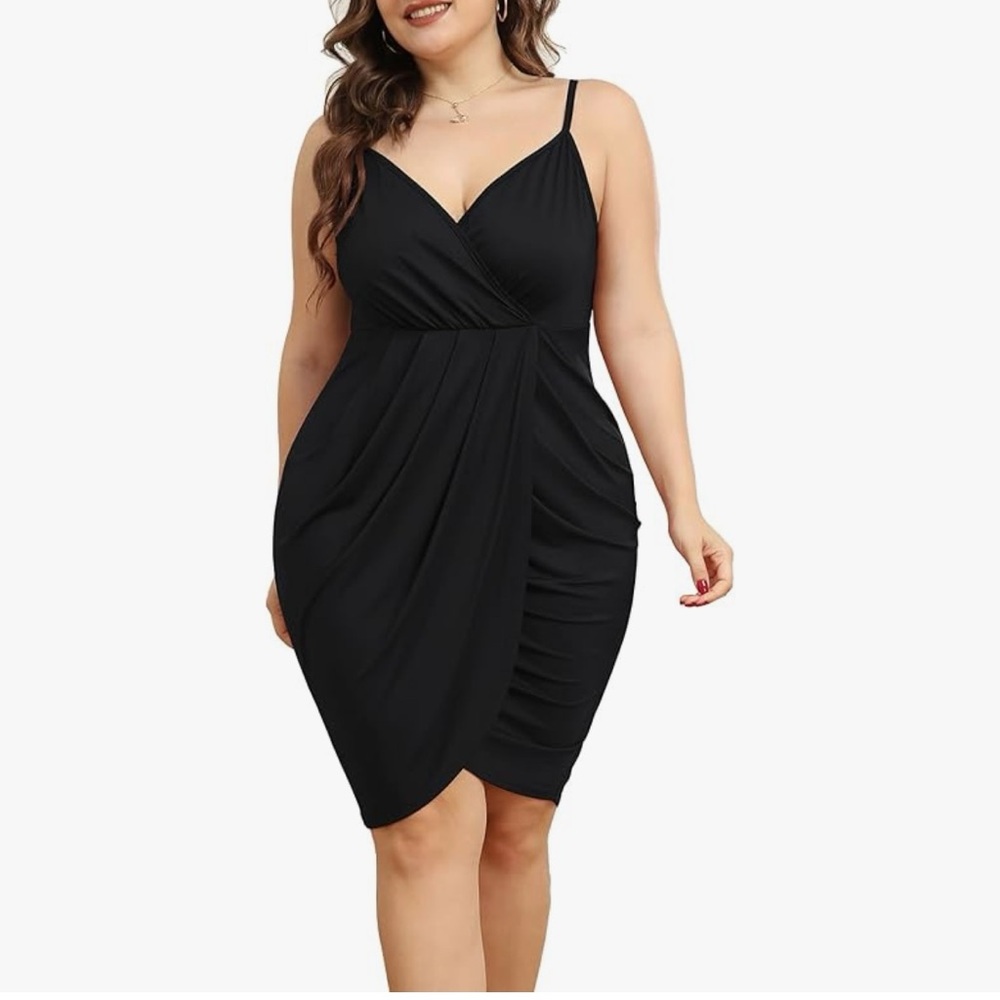 NWT! POSESHE XL Womens sling sexy deep V neck bodycon wrap dress with front slit